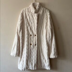 Elegant Soft & Plush White Faux Fur Dress Coat XL